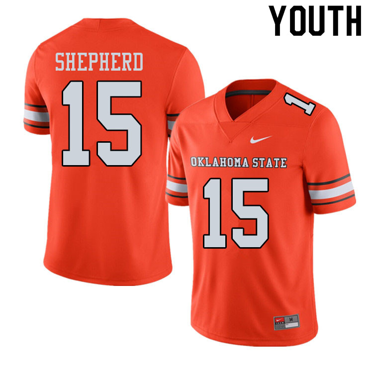 Youth #15 Jonathan Shepherd Oklahoma State Cowboys College Football Jerseys Sale-Alternate Orange - Click Image to Close